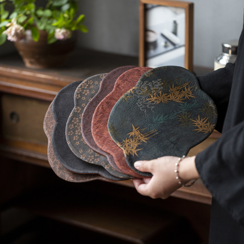 Tealátét — vászon anyag, zen ihletésű, új kínai stílus