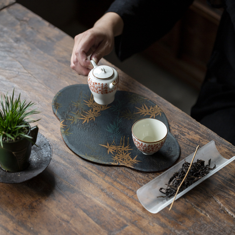 Tealátét — vászon anyag, zen ihletésű, új kínai stílus