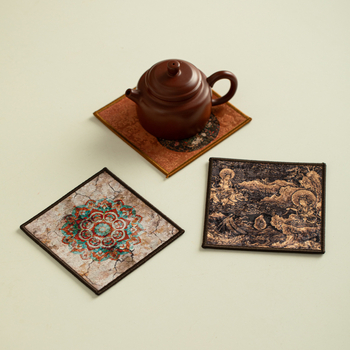 Чайна подложка от плат с мотив Могао пещери, произход Dehua, отпечатано лого, класическа традиция