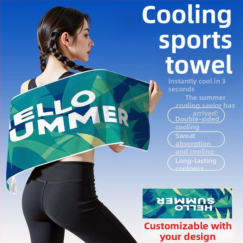 Prosop sport, personalizabil cu imprimare de logo (Material: microfibră; Proces de fabricație: imprimare; Fire: amestecate; Absorbție: 5–10 s; Funcție: răcire și absorbția transpirației)