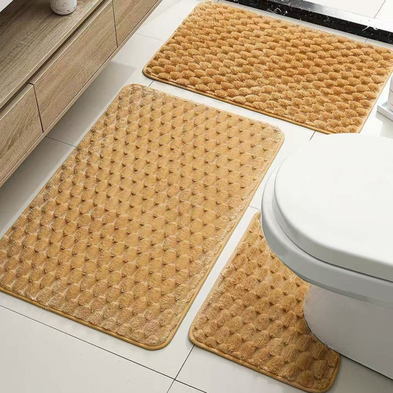 Trojedalni set protukliznih kupaonskih prostirki u jednobojnom veluru, upijajuće i debele