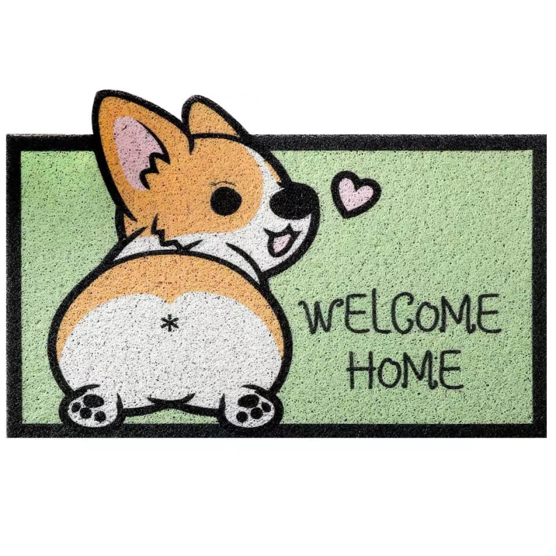 Ieejas paklājs ar karikatūras Corgi - PVC, jaunais Ķīnas stils, Drukāts logotips, Z.X zīmols