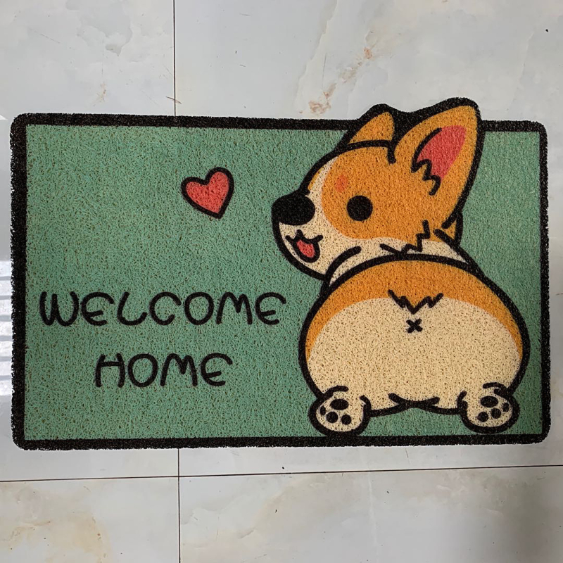Ieejas paklājs ar karikatūras Corgi - PVC, jaunais Ķīnas stils, Drukāts logotips, Z.X zīmols