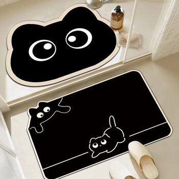 Set de covorașe de podea cu două piese, design cartoon, formă pătrată, material diatom mud, imprimat și țesut, absorbant și antiderapant