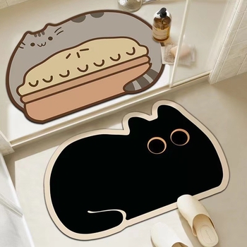 Set de covorașe de podea cu două piese, design cartoon, formă pătrată, material diatom mud, imprimat și țesut, absorbant și antiderapant