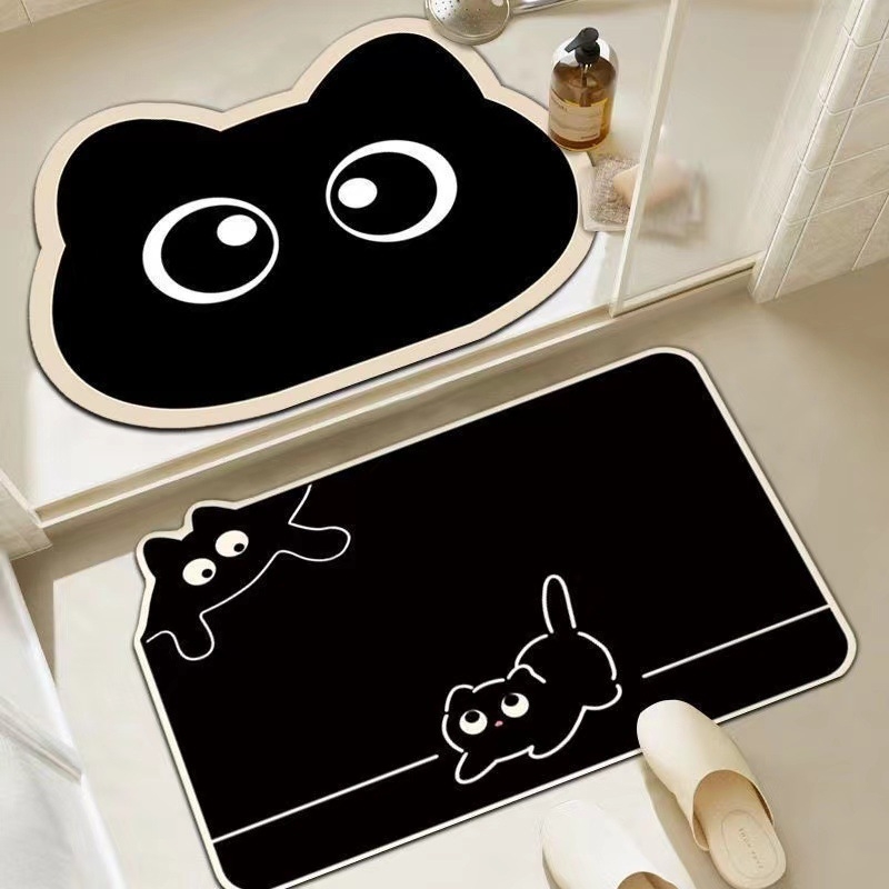 Set de covorașe de podea cu două piese, design cartoon, formă pătrată, material diatom mud, imprimat și țesut, absorbant și antiderapant