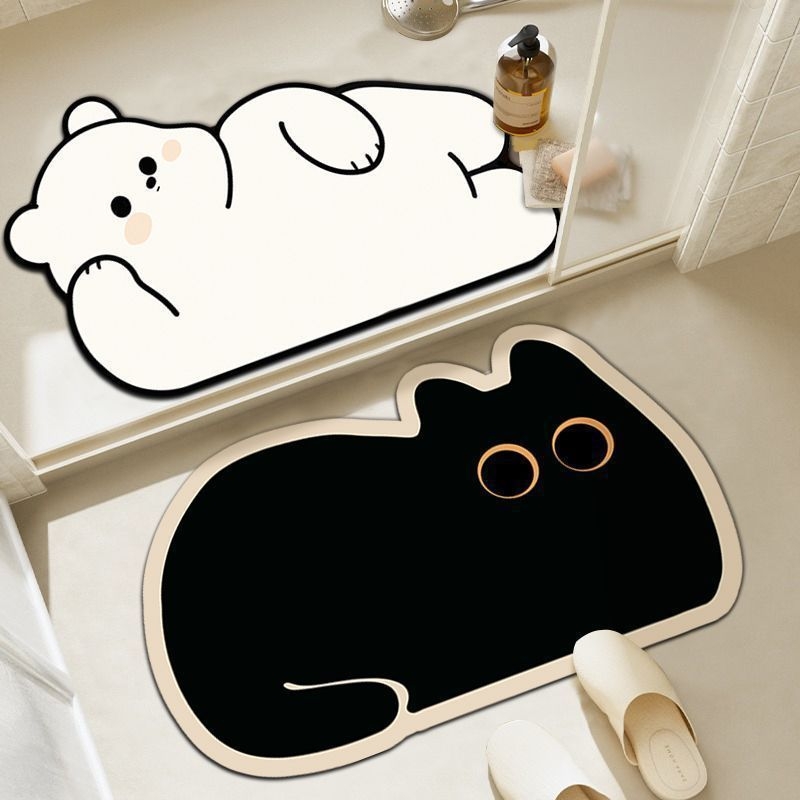 Set de covorașe de podea cu două piese, design cartoon, formă pătrată, material diatom mud, imprimat și țesut, absorbant și antiderapant