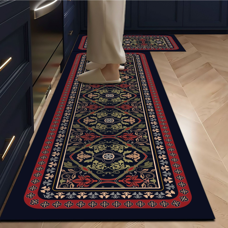 Covoraș de bucătărie din pluș, imprimare digitală, formă dreptunghiulară, model iarbă, lavabil