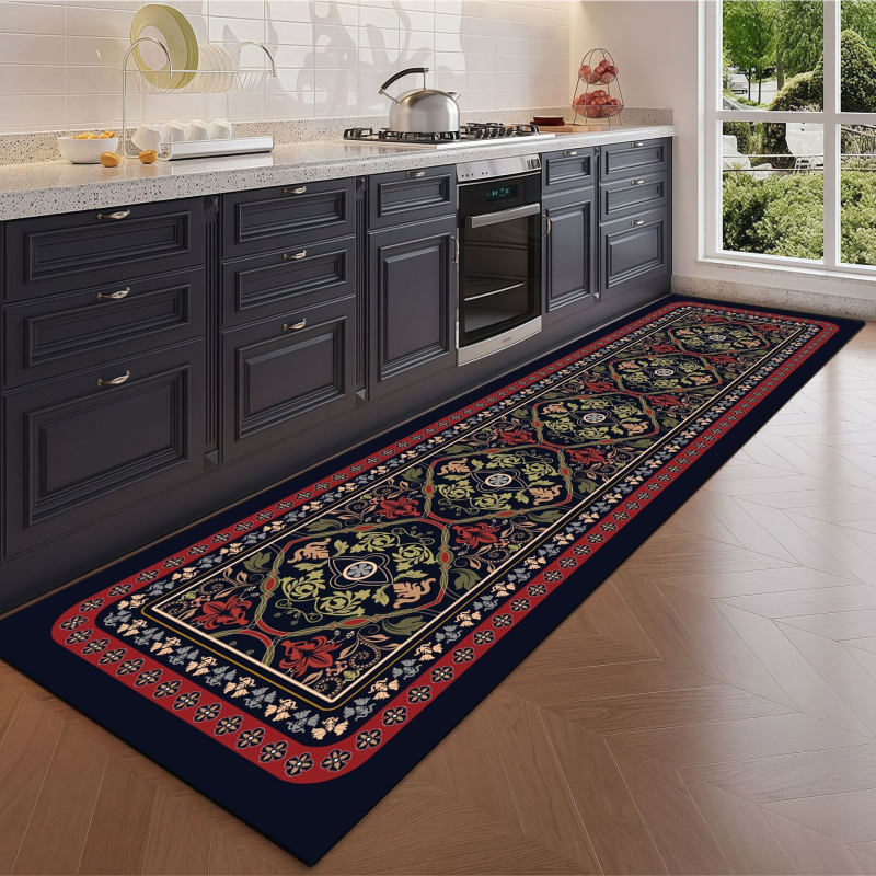 Covoraș de bucătărie din pluș, imprimare digitală, formă dreptunghiulară, model iarbă, lavabil