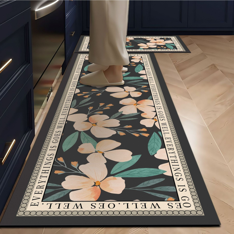 Covoraș de bucătărie din pluș, imprimare digitală, formă dreptunghiulară, model iarbă, lavabil