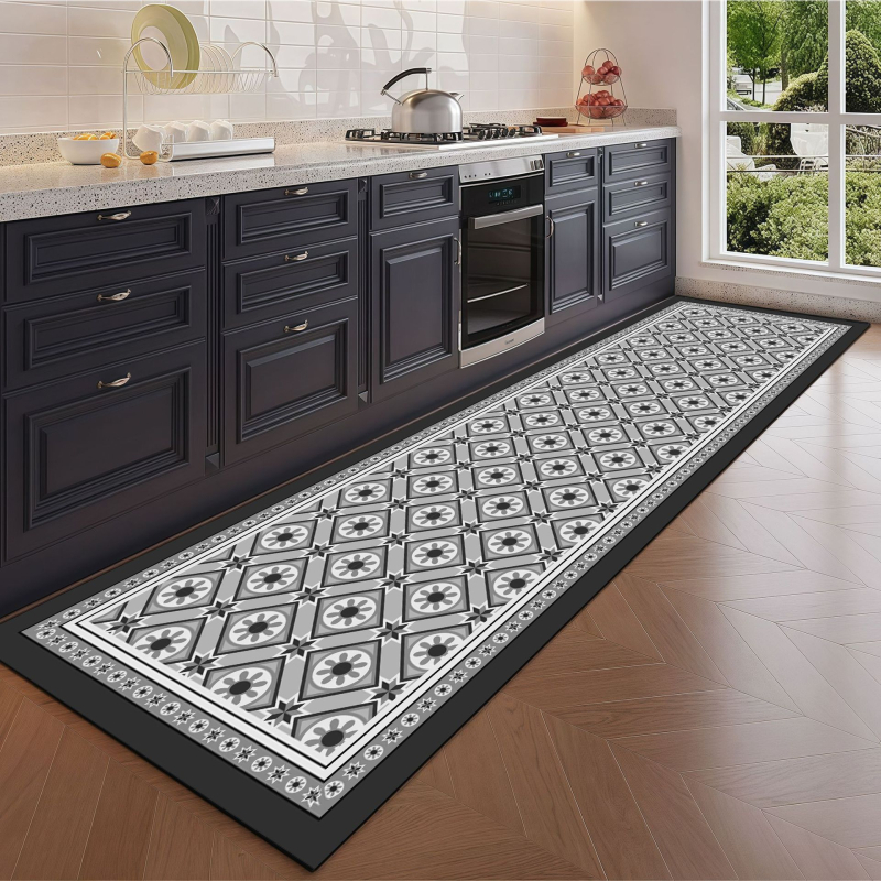 Covoraș de bucătărie din pluș, imprimare digitală, formă dreptunghiulară, model iarbă, lavabil