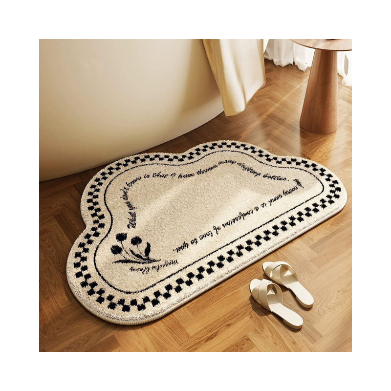 Vannitoa põrandamat, polüestri kiud, ovaalne kuju, triibuline muster, kohandatav trükk, käsipesu, kerge luksusstiil