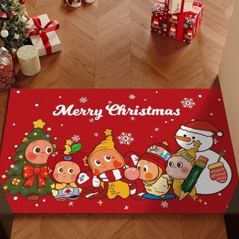 Jõulude sissekäigu põrandamatt PVC-st, traadist silmusega konstruktsioon, ruudukujuline kuju, karikatuurimuster, pestav
