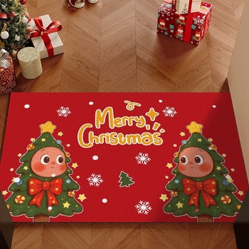 Jõulude sissekäigu põrandamatt PVC-st, traadist silmusega konstruktsioon, ruudukujuline kuju, karikatuurimuster, pestav