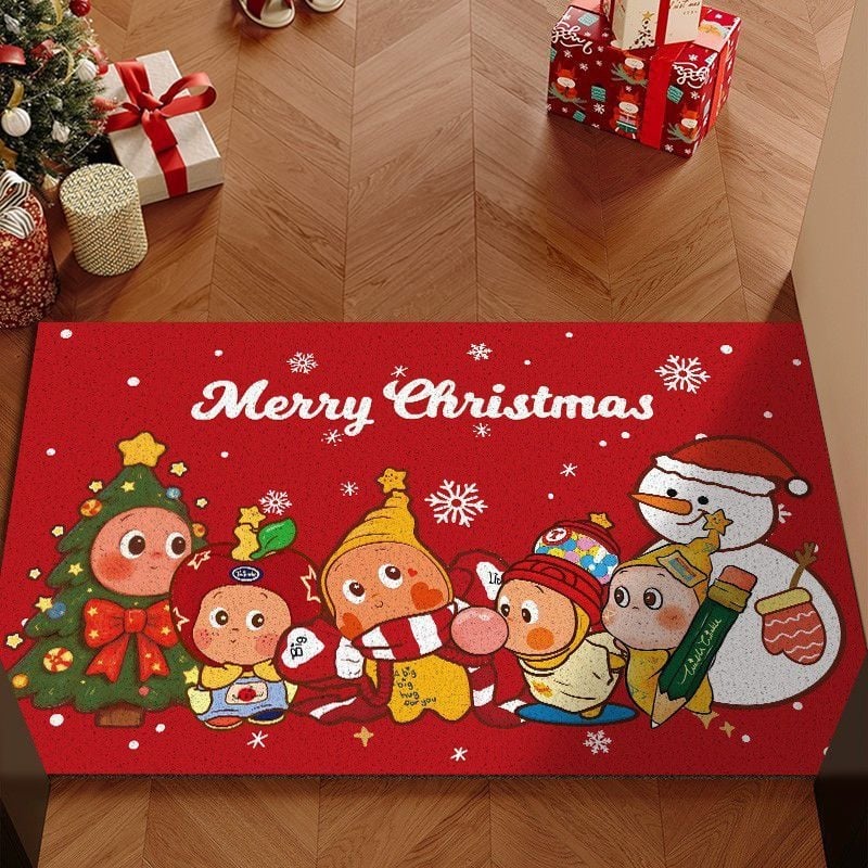 Jõulude sissekäigu põrandamatt PVC-st, traadist silmusega konstruktsioon, ruudukujuline kuju, karikatuurimuster, pestav