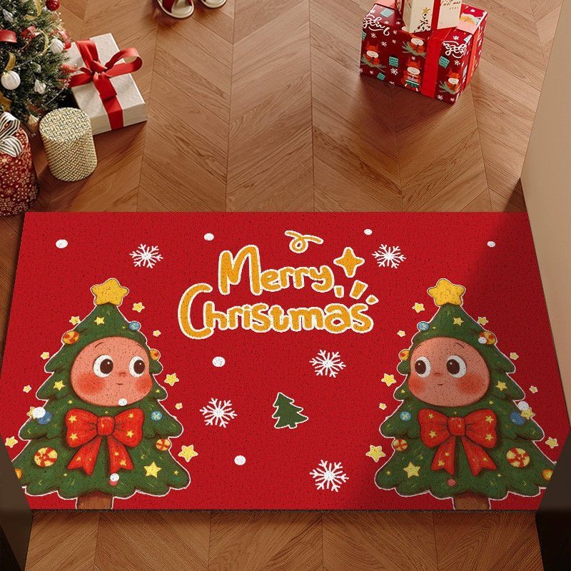 Jõulude sissekäigu põrandamatt PVC-st, traadist silmusega konstruktsioon, ruudukujuline kuju, karikatuurimuster, pestav