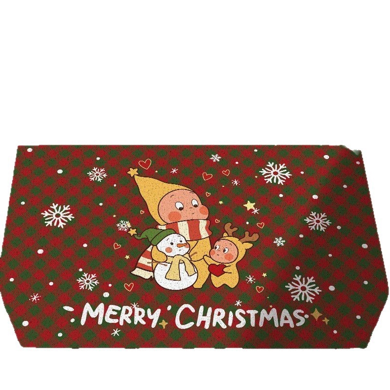 Jõulude sissekäigu põrandamatt PVC-st, traadist silmusega konstruktsioon, ruudukujuline kuju, karikatuurimuster, pestav