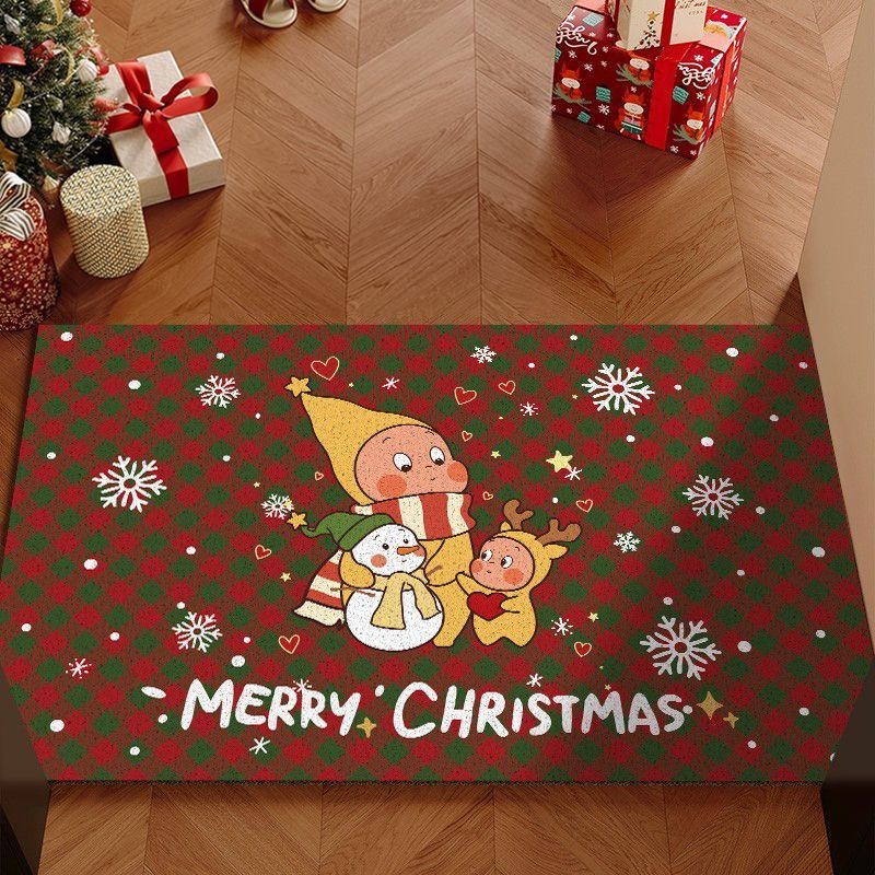 Jõulude sissekäigu põrandamatt PVC-st, traadist silmusega konstruktsioon, ruudukujuline kuju, karikatuurimuster, pestav
