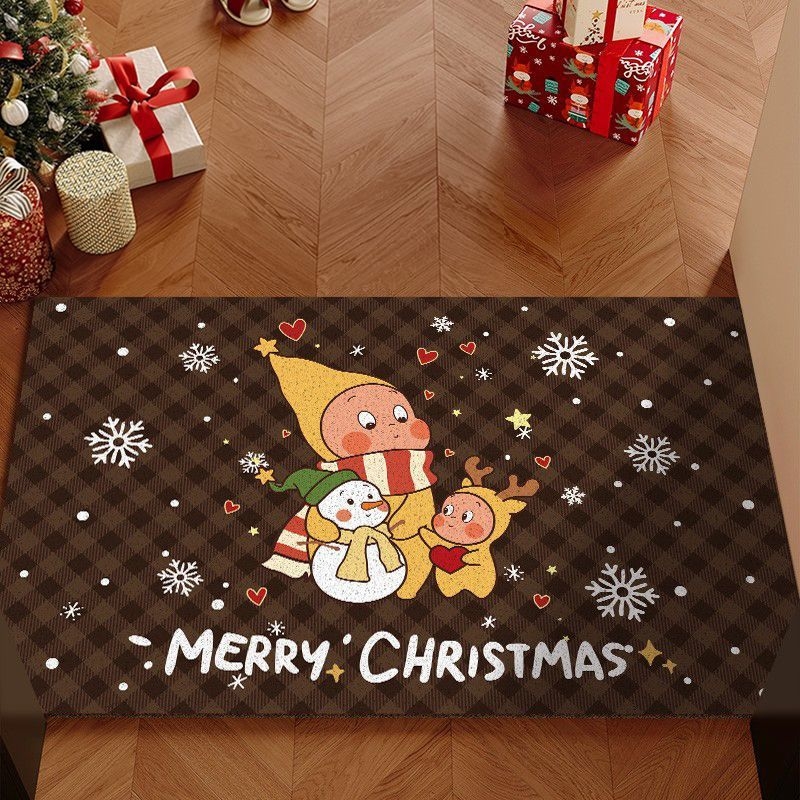 Jõulude sissekäigu põrandamatt PVC-st, traadist silmusega konstruktsioon, ruudukujuline kuju, karikatuurimuster, pestav