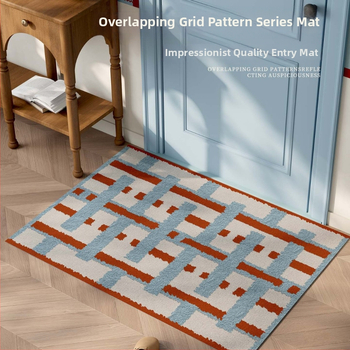 Sissekäigu ukse matt, PVC, traadist silmusega lõim (wire loop), ristkülikukujuline, muster: triibud/võrk/värvilised blokid, pestav, kohandatav, Korea/Japani stiil