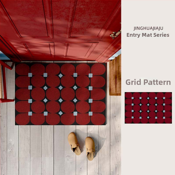 Sissekäigu ukse matt, PVC, traadist silmusega lõim (wire loop), ristkülikukujuline, muster: triibud/võrk/värvilised blokid, pestav, kohandatav, Korea/Japani stiil