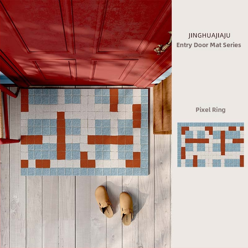 Sissekäigu ukse matt, PVC, traadist silmusega lõim (wire loop), ristkülikukujuline, muster: triibud/võrk/värvilised blokid, pestav, kohandatav, Korea/Japani stiil