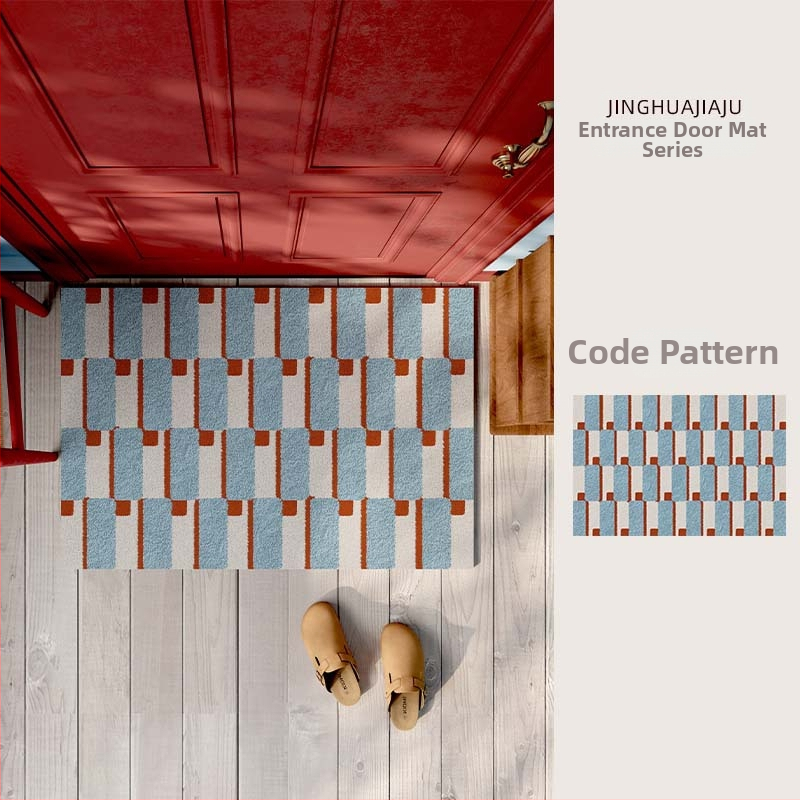 Sissekäigu ukse matt, PVC, traadist silmusega lõim (wire loop), ristkülikukujuline, muster: triibud/võrk/värvilised blokid, pestav, kohandatav, Korea/Japani stiil