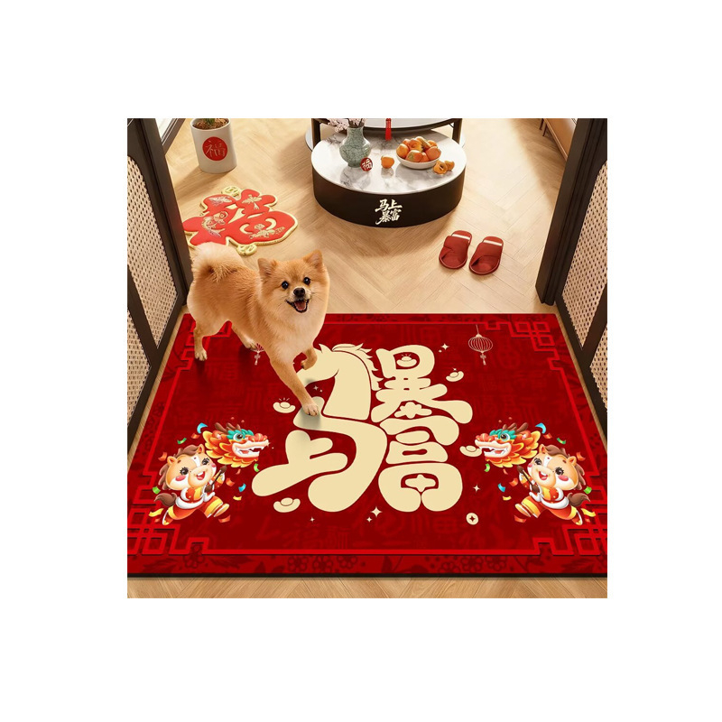 Bejárati szőnyeg 2026 ló éve, motívum áldást hozó a ház számára, négyzet alakú, Crystal Velvet anyag, gépi szövés, mosható, alkalmas dolgozószobának, bejáratnak, erkélynek