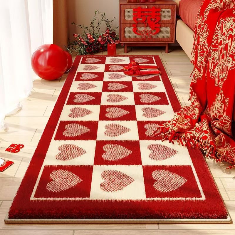 Esküvői ágynál lévő szőnyeg dupla boldogság motívummal, plüss, műkasmír, szövött, különleges alakú