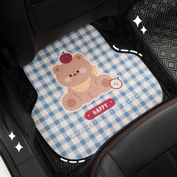 Blue Rain Silk-Circle автомобилни стелки, сладък карикатурен дизайн за интериор, универсални за всички сезони, единична стелка, устойчива на замърсяване и износоустойчива