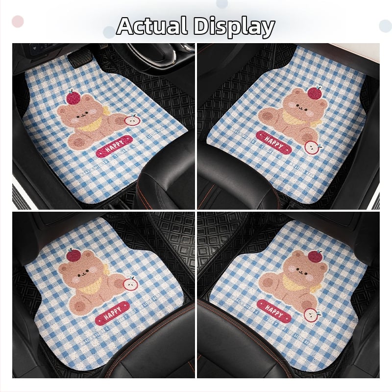 Blue Rain Silk-Circle автомобилни стелки, сладък карикатурен дизайн за интериор, универсални за всички сезони, единична стелка, устойчива на замърсяване и износоустойчива