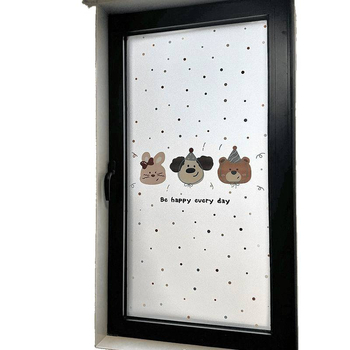 Stikla loga privātuma plēve ar mīļu suņa rakstu, elektrostatiskā pielietošana, caurspīdīgs un necaurspīdīgs privātuma plēve vannas logiem