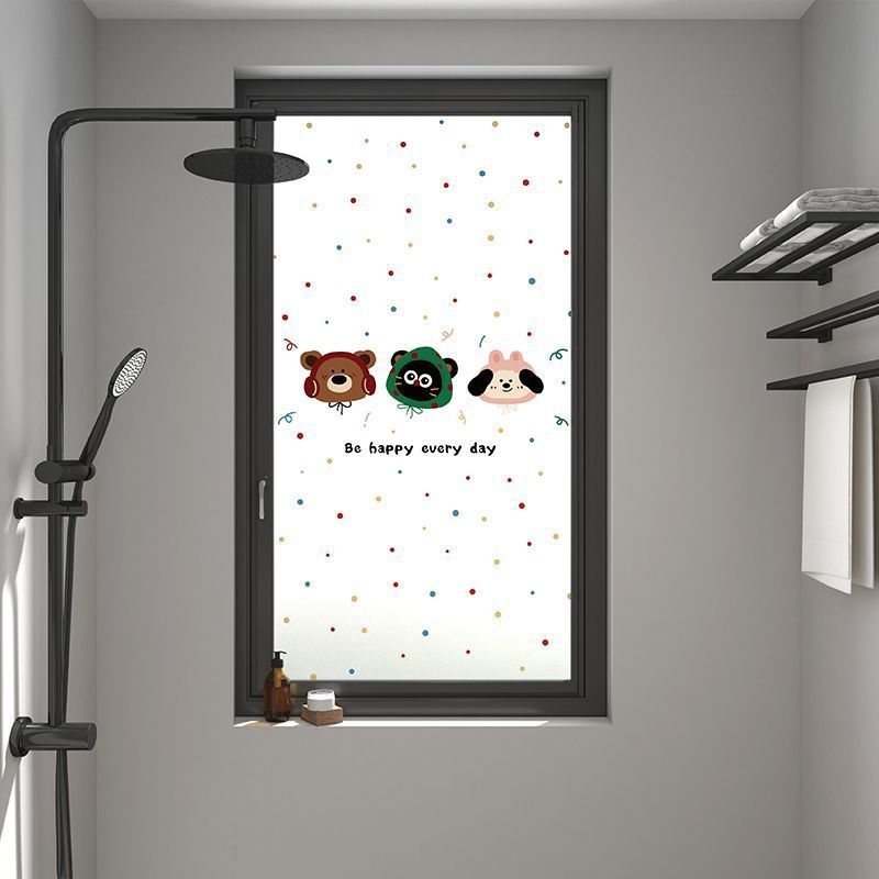 Stikla loga privātuma plēve ar mīļu suņa rakstu, elektrostatiskā pielietošana, caurspīdīgs un necaurspīdīgs privātuma plēve vannas logiem