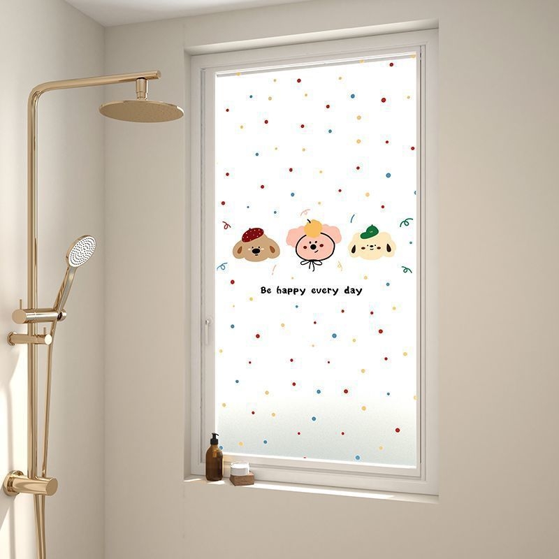 Stikla loga privātuma plēve ar mīļu suņa rakstu, elektrostatiskā pielietošana, caurspīdīgs un necaurspīdīgs privātuma plēve vannas logiem