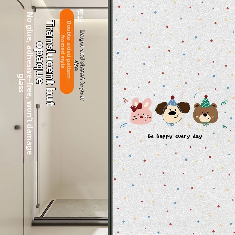 Stikla loga privātuma plēve ar mīļu suņa rakstu, elektrostatiskā pielietošana, caurspīdīgs un necaurspīdīgs privātuma plēve vannas logiem