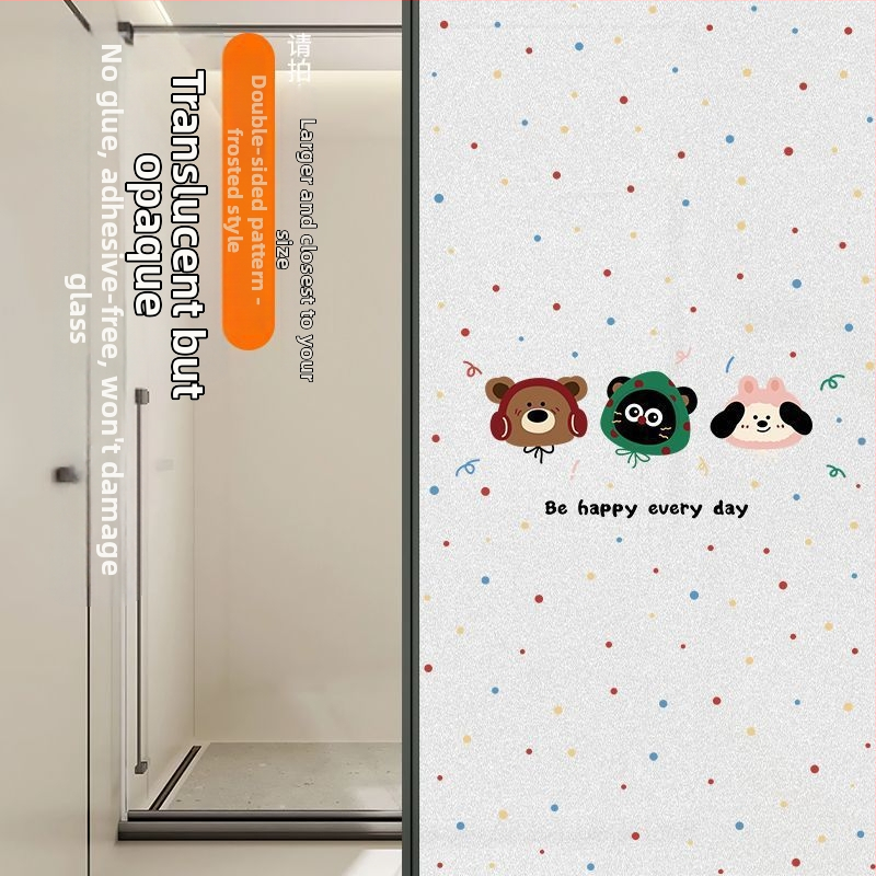 Stikla loga privātuma plēve ar mīļu suņa rakstu, elektrostatiskā pielietošana, caurspīdīgs un necaurspīdīgs privātuma plēve vannas logiem