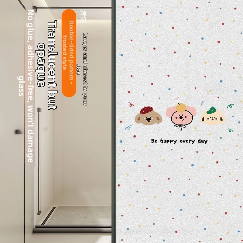 Stikla loga privātuma plēve ar mīļu suņa rakstu, elektrostatiskā pielietošana, caurspīdīgs un necaurspīdīgs privātuma plēve vannas logiem