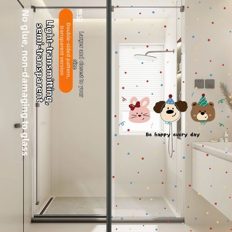 Stikla loga privātuma plēve ar mīļu suņa rakstu, elektrostatiskā pielietošana, caurspīdīgs un necaurspīdīgs privātuma plēve vannas logiem