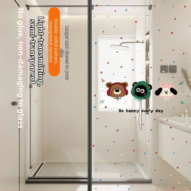 Stikla loga privātuma plēve ar mīļu suņa rakstu, elektrostatiskā pielietošana, caurspīdīgs un necaurspīdīgs privātuma plēve vannas logiem