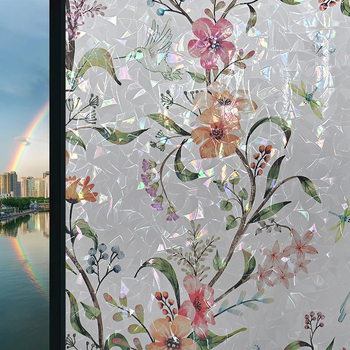 PVC statiska stikla plēve ar ziedu rakstu, matēta caurspīdīga logu plēve privātumam un siltumizolācijai