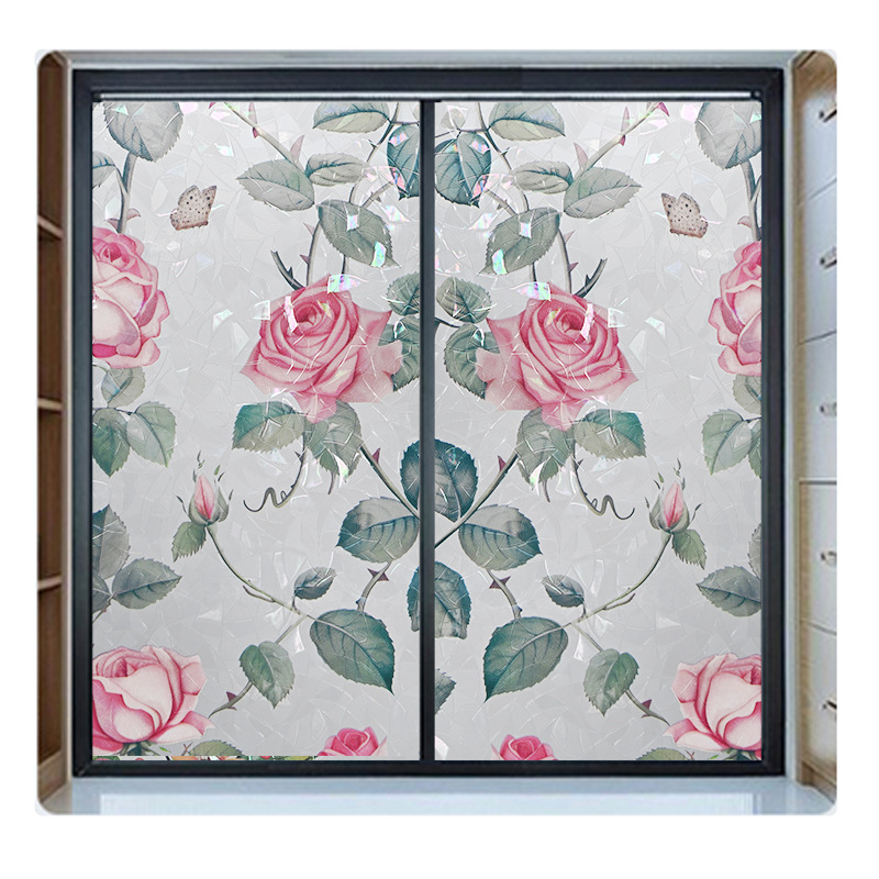 PVC statiska stikla plēve ar ziedu rakstu, matēta caurspīdīga logu plēve privātumam un siltumizolācijai