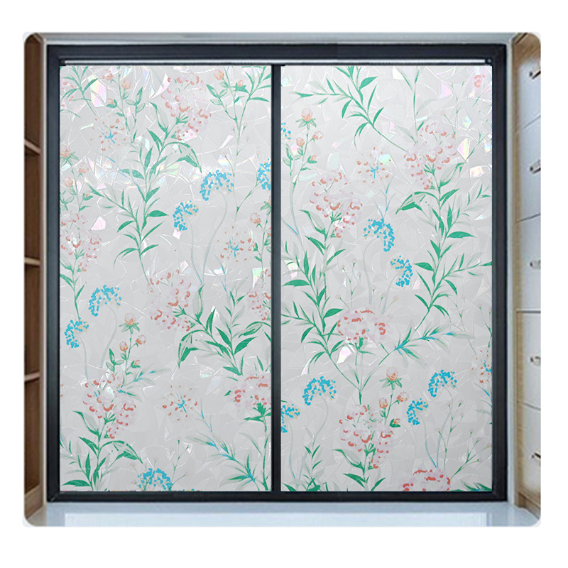 PVC statiska stikla plēve ar ziedu rakstu, matēta caurspīdīga logu plēve privātumam un siltumizolācijai