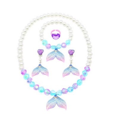 Set ogrlice i narukvice za djevojčice sa repom sirene, privjesak od smole, lančić s kuglicama, podesiva duljina 21–50 cm