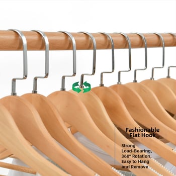 Ξύλινη κρεμάστρα ρούχων με επίπεδη γάντζα, αντιολισθητικές λωρίδες και διπλό σχεδιασμό αυλακώσεων