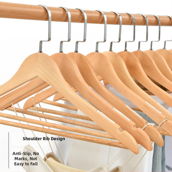 Ξύλινη κρεμάστρα ρούχων με επίπεδη γάντζα, αντιολισθητικές λωρίδες και διπλό σχεδιασμό αυλακώσεων