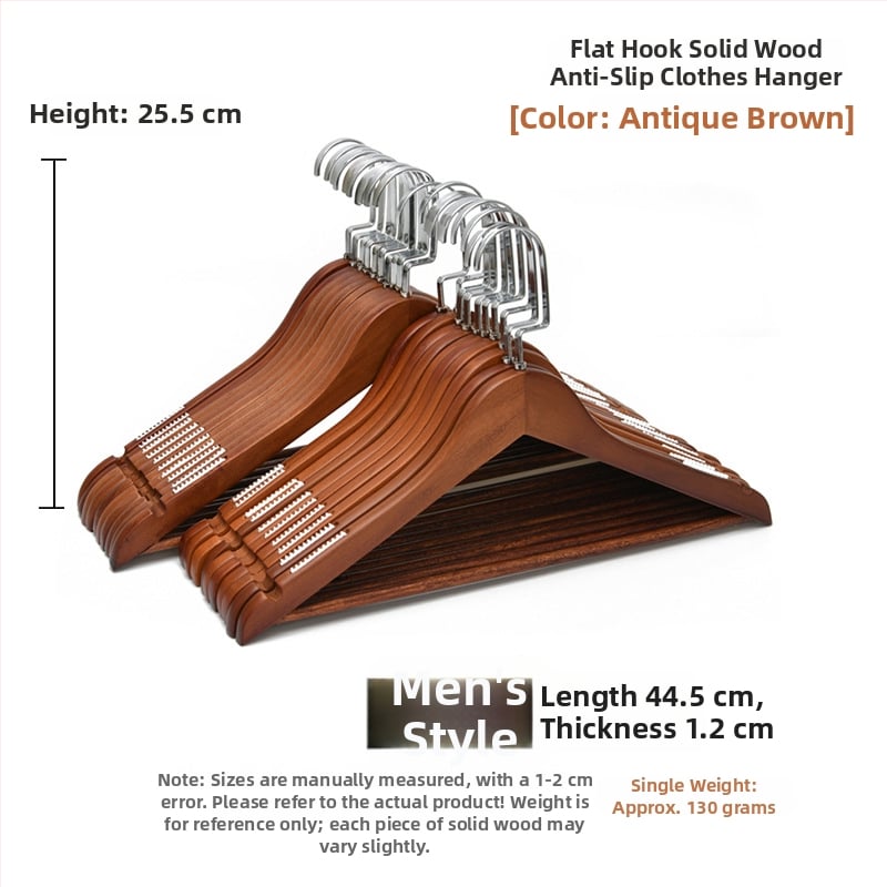 Ξύλινη κρεμάστρα ρούχων με επίπεδη γάντζα, αντιολισθητικές λωρίδες και διπλό σχεδιασμό αυλακώσεων