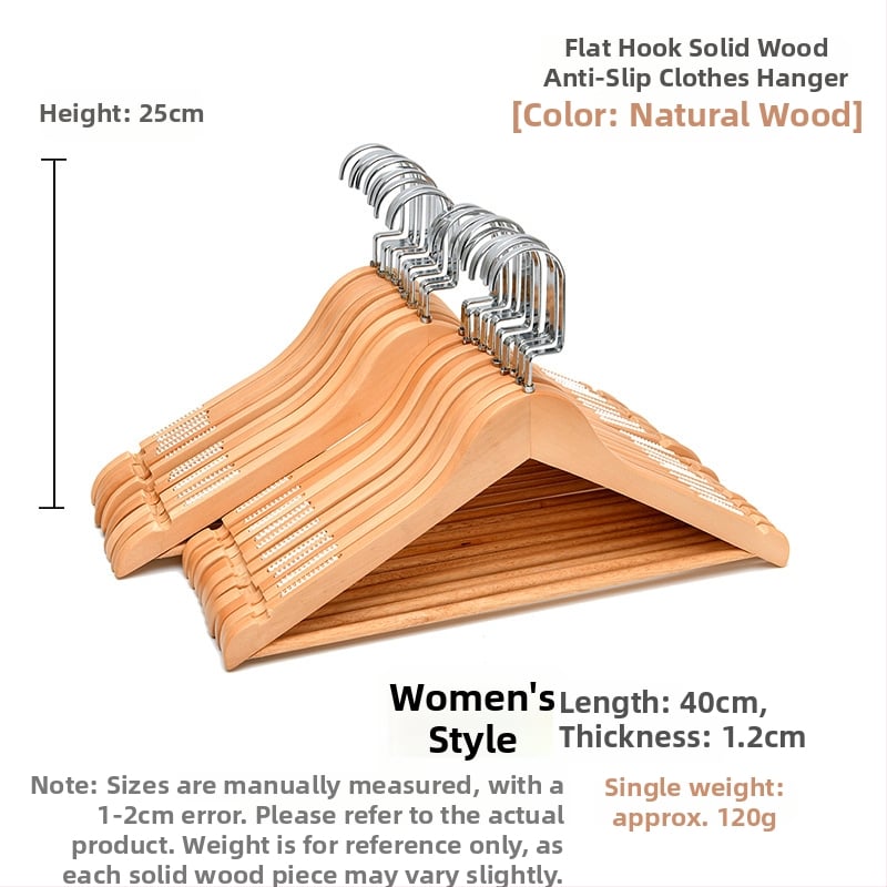 Ξύλινη κρεμάστρα ρούχων με επίπεδη γάντζα, αντιολισθητικές λωρίδες και διπλό σχεδιασμό αυλακώσεων