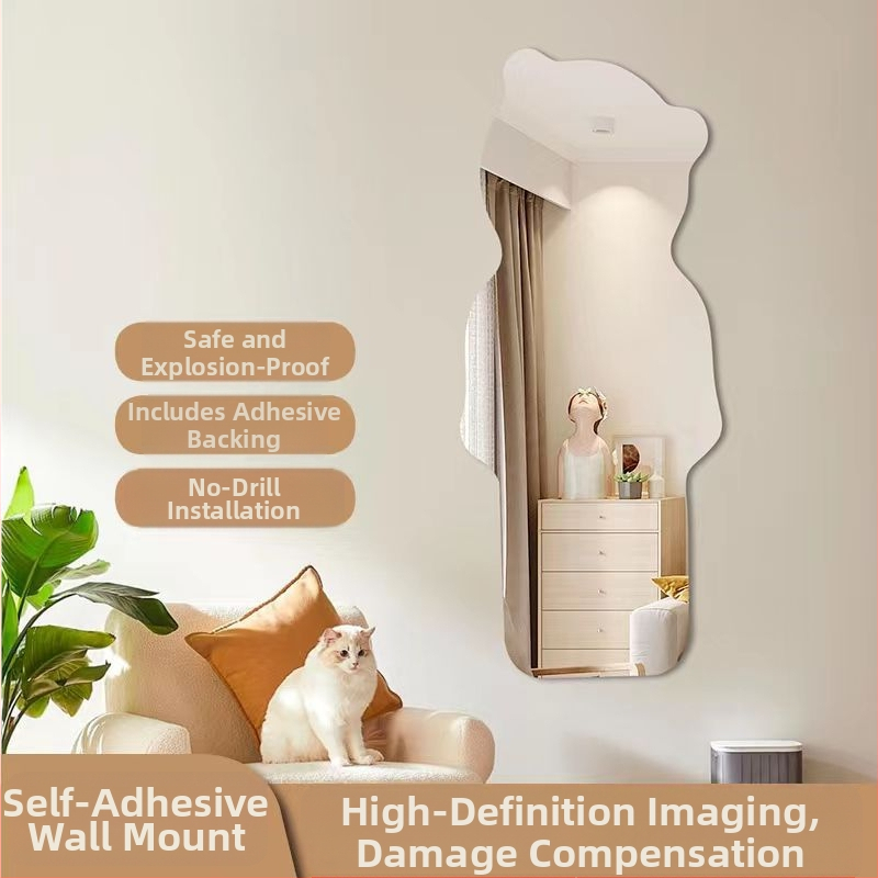 Ακρυλικό καθρέπτης τοίχου με αυτοκόλλητη στερέωση, υψηλής ευκρίνειας αντανάκλαση, απλός μοντέρνος σχεδιασμός, εγκατάσταση χωρίς διάτρηση