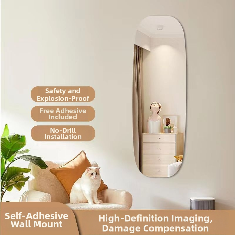 Ακρυλικό καθρέπτης τοίχου με αυτοκόλλητη στερέωση, υψηλής ευκρίνειας αντανάκλαση, απλός μοντέρνος σχεδιασμός, εγκατάσταση χωρίς διάτρηση