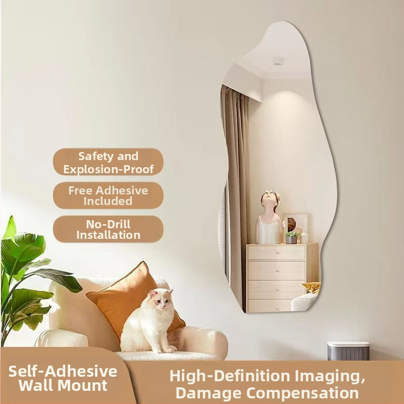 Ακρυλικό καθρέπτης τοίχου με αυτοκόλλητη στερέωση, υψηλής ευκρίνειας αντανάκλαση, απλός μοντέρνος σχεδιασμός, εγκατάσταση χωρίς διάτρηση